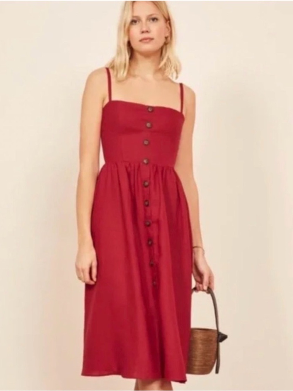 Reformation Tori Cherry Red 100% Linen Midi Dress size 2 - Picture 7 of 10